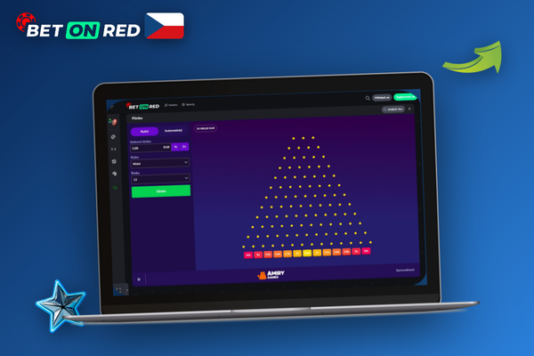 Hráč sleduje Plinko s nízkým riskem na laptopu s grafem bankrollu v Betonred Casinu